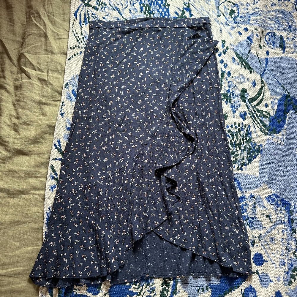 Madewell Women's Skirt Floral Ruffle Edge Midi Wrap